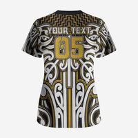 Custom Aotearoa Taranaki Scrub Top Maori Tribal Pattern Mix Poutama