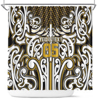 Custom Aotearoa Taranaki Shower Curtain Maori Tribal Pattern Mix Poutama LT05 Yellow - Polynesian Pride