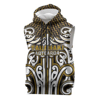 Custom Aotearoa Taranaki Sleeveless Zip Hoodie Maori Tribal Pattern Mix Poutama