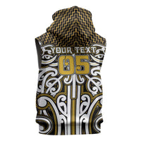 Custom Aotearoa Taranaki Sleeveless Zip Hoodie Maori Tribal Pattern Mix Poutama