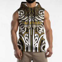 Custom Aotearoa Taranaki Sleeveless Zip Hoodie Maori Tribal Pattern Mix Poutama