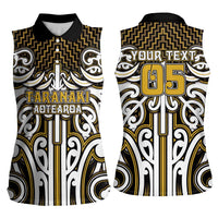 Custom Aotearoa Taranaki Women Sleeveless Polo Shirt Maori Tribal Pattern Mix Poutama LT05 - Polynesian Pride