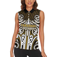 Custom Aotearoa Taranaki Women Sleeveless Polo Shirt Maori Tribal Pattern Mix Poutama LT05 - Polynesian Pride