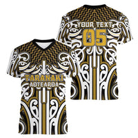 Custom Aotearoa Taranaki Women V-Neck T-Shirt Maori Tribal Pattern Mix Poutama LT05 - Polynesian Pride