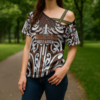 Custom Aotearoa Waikato Cross Shoulder Shirt Maori Tribal Pattern Mix Poutama LT05 - Polynesian Pride