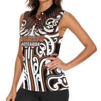 Custom Aotearoa Waikato Women Sleeveless Polo Shirt Maori Tribal Pattern Mix Poutama