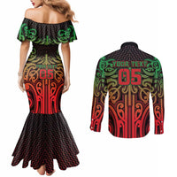 Custom Aotearoa Tuhoe Couples Matching Mermaid Dress and Long Sleeve Button Shirt Maori Tribal Pattern Mix Poutama