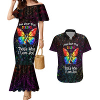 I See Your True Colors Personalised Couples Matching Mermaid Dress and Hawaiian Shirt Autism Awareness LT05 Black - Polynesian Pride
