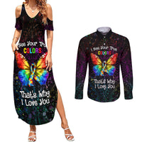 I See Your True Colors Personalised Couples Matching Summer Maxi Dress and Long Sleeve Button Shirt Autism Awareness