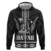 Personalised Hawaii Happy King Kamehameha Day Hoodie Kakau Pattern LT05 Zip Hoodie Black - Polynesian Pride