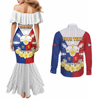 Personalised Philippines Independence Day Couples Matching Mermaid Dress and Long Sleeve Button Shirt Maligayang Araw ng Kalayaan Filipino Carabao