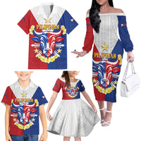 Personalised Philippines Independence Day Family Matching Off The Shoulder Long Sleeve Dress and Hawaiian Shirt Maligayang Araw ng Kalayaan Filipino Carabao