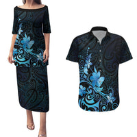 Matariki New Zealand Couples Matching Puletasi and Hawaiian Shirt Maori Pattern Blue Galaxy LT05 Blue - Polynesian Pride
