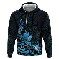 Matariki New Zealand Zip Hoodie Maori Pattern Blue Galaxy