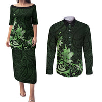 Matariki New Zealand Couples Matching Puletasi and Long Sleeve Button Shirt Maori Pattern Green Galaxy LT05 Green - Polynesian Pride