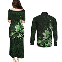 Matariki New Zealand Couples Matching Puletasi and Long Sleeve Button Shirt Maori Pattern Green Galaxy LT05 - Polynesian Pride