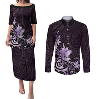 Matariki New Zealand Couples Matching Puletasi and Long Sleeve Button Shirt Maori Pattern Purple Galaxy LT05 Purple - Polynesian Pride