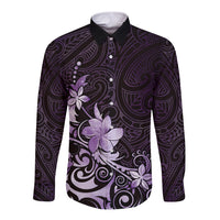 Matariki New Zealand Long Sleeve Button Shirt Maori Pattern Purple Galaxy