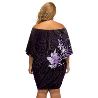 Matariki New Zealand Off Shoulder Short Dress Maori Pattern Purple Galaxy LT05 - Polynesian Pride
