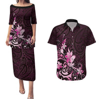 Matariki New Zealand Couples Matching Puletasi and Hawaiian Shirt Maori Pattern Pink Galaxy LT05 Pink - Polynesian Pride