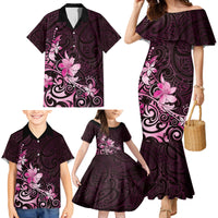 Matariki New Zealand Family Matching Mermaid Dress and Hawaiian Shirt Maori Pattern Pink Galaxy