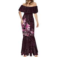 Matariki New Zealand Mermaid Dress Maori Pattern Pink Galaxy