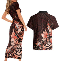 Matariki New Zealand Couples Matching Short Sleeve Bodycon Dress and Hawaiian Shirt Maori Pattern Red Galaxy