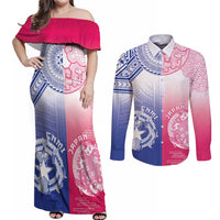 Custom Northern Mariana Islands And Japan Together Couples Matching Off Shoulder Maxi Dress and Long Sleeve Button Shirt