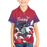 Guam Blue Marlin Fishing Family Matching Mermaid Dress and Hawaiian Shirt Polynesian Style LT05 Son's Shirt Red - Polynesian Pride