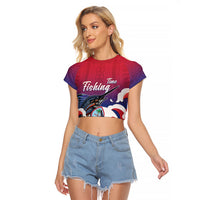 Guam Blue Marlin Fishing Raglan Cropped T Shirt Polynesian Style LT05 Female Red - Polynesian Pride