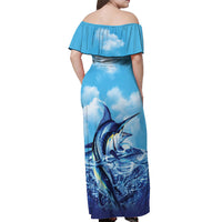 Hawaii Blue Marlin Fishing Off Shoulder Maxi Dress