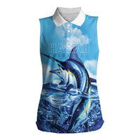 Hawaii Blue Marlin Fishing Women Sleeveless Polo Shirt LT05 Female Blue - Polynesian Pride