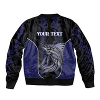 Personalised New Zealand Aotearoa Bomber Jacket Blue Marlin Fishing Maori Pattern
