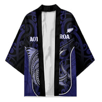 Personalised New Zealand Aotearoa Kimono Blue Marlin Fishing Maori Pattern LT05 Unisex Black - Polynesian Pride
