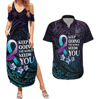 Polynesia Suicide Prevention Awareness Couples Matching Summer Maxi Dress and Hawaiian Shirt Keep Going The World Needs You