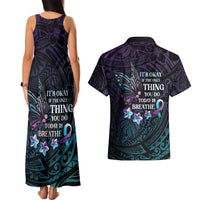 Polynesia Suicide Prevention Awareness Couples Matching Tank Maxi Dress and Hawaiian Shirt Keep Going The World Needs You