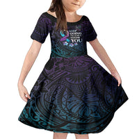 Polynesia Suicide Prevention Awareness Family Matching Tank Maxi Dress and Hawaiian Shirt Keep Going The World Needs You LT05 Daughter's Dress Purple - Polynesian Pride
