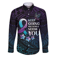 Polynesia Suicide Prevention Awareness Family Matching Tank Maxi Dress and Hawaiian Shirt Keep Going The World Needs You LT05 Dad's Shirt - Long Sleeve Purple - Polynesian Pride