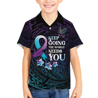 Polynesia Suicide Prevention Awareness Family Matching Tank Maxi Dress and Hawaiian Shirt Keep Going The World Needs You LT05 Son's Shirt Purple - Polynesian Pride