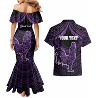 Personalised Hawaii Kauai Island Couples Matching Mermaid Dress and Hawaiian Shirt Rooster Tribal Tattoo Simple Style