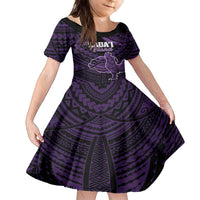 Personalised Hawaii Kauai Island Family Matching Off The Shoulder Long Sleeve Dress and Hawaiian Shirt Rooster Tribal Tattoo Simple Style LT05 Daughter's Dress Purple - Polynesian Pride
