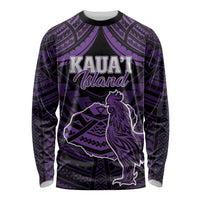Personalised Hawaii Kauai Island Long Sleeve Shirt Rooster Tribal Tattoo Simple Style LT05 Unisex Purple - Polynesian Pride