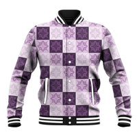 Lavender Manta Ray Hawaiian Quilt Motif Baseball Jacket