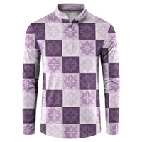 Lavender Manta Ray Hawaiian Quilt Motif Button Sweatshirt