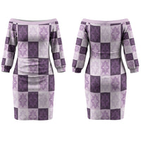 Lavender Manta Ray Hawaiian Quilt Motif Couples Matching Off The Shoulder Long Sleeve Dress and Hawaiian Shirt