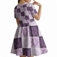 Lavender Manta Ray Hawaiian Quilt Motif Kid Short Sleeve Dress