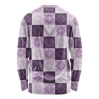 Lavender Manta Ray Hawaiian Quilt Motif Long Sleeve Shirt