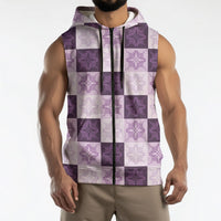 Lavender Manta Ray Hawaiian Quilt Motif Sleeveless Zip Hoodie