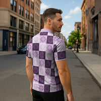 Lavender Manta Ray Hawaiian Quilt Motif Zipper Polo Shirt