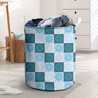 Cyan Manta Ray Hawaiian Quilt Motif Laundry Basket